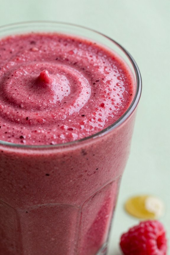 blend almond milk and raspberries