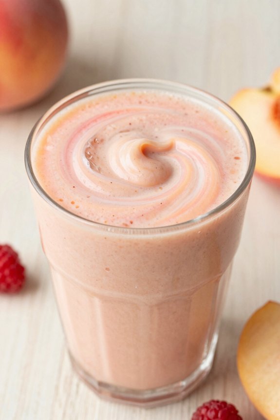 blend creamy peach raspberry smoothie