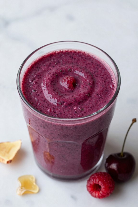 smoothie with raspberries and cherries